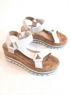 STEVEN NEW YORK Mimich Women's White Strappy Cork Platform Sandals Size 7.5